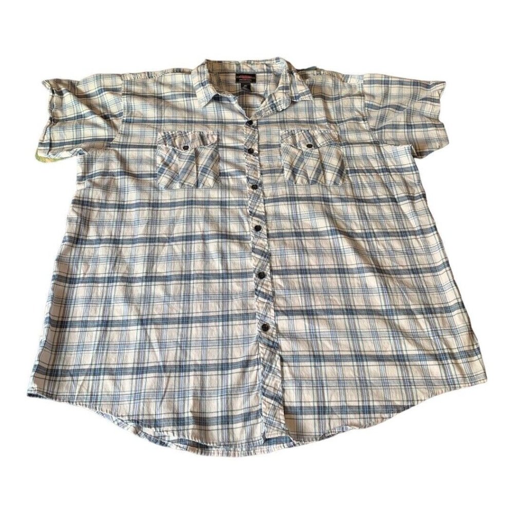 American Fusion Gear Mens Shirt 4XL Button Up Short Sleeve Blue White‎ Plaid
